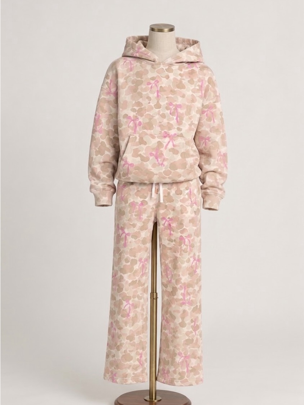 Kids Pink and Cream Hooded Pajama Set